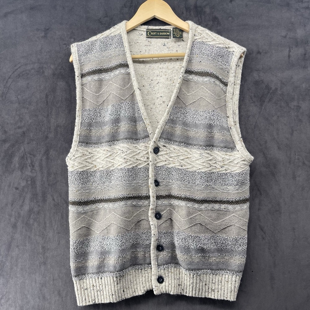 Vintage Croft & Barrow Men's XL Knit Sweater Vest Gray Cream Geometric